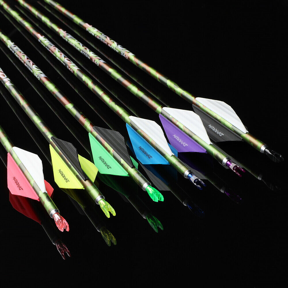 12pcs 30Inch Carbon Arrows SP340 Archery Compoundbow RecurveBow Hunting Arrows Camo